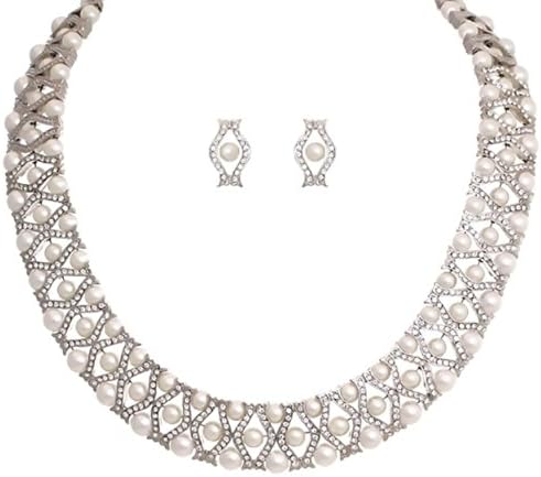 Silvertone Three Layer Imitation Pearl Necklace and Earring Set