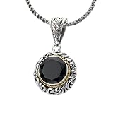 925 Silver & Round Faceted Onyx Pendant with 18k Gold Accents