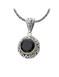 925 Silver & Round Faceted Onyx Pendant with 18k Gold Accents