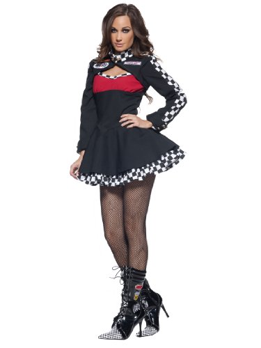 Womens Race Car Driver Costume Black Mini Dress Long Sleeve Sports Theatre Costumes