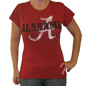 Buy Alabama Crimson Tide Ladies Overdyed Chest Seam Red T-Shirt by Step Ahead