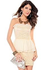  Lace Nylon/Polyester/Spandex Bandeau Neck Cocktail Above the Knee Bodycon Dress/Club Dress/Evening Dress/Wedding Dress/Mini Dress  With Ruffles