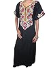 Womans Boho Caftan Dress Neck Embroidered Long Muumuu Kaftans Nighty Loungerwear Medium (Black)