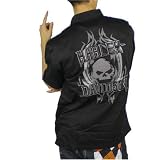 Mens Harley Davidson Black Skull & Flame design short sleeve shirt. 100% cotton and machine washable. Embroidered logos throughout: large logo on back and smaller logo on front chest pocket. Very high quality authentic collector
