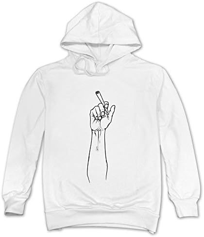 Zcyy Men's Lighter Cartoon Hands Smoker Funny Hoodie White Medium