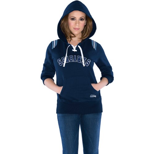 NFL Women's Seattle Seahawks Lace Up Hoody (Navy, Large)