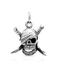 Bling Jewelry Pirate Skull Sword Crossbone Pendant 925 Sterling Silver