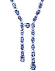 14K White Gold 4.04 CTW Color G-H I1-I2 Diamond and 34.26 CTW Tanzanite Ladies Necklace. Length 17 in. Total Item weight 36.0 g.