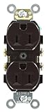 IMAGE OF Leviton CR15 15-Amp, 125-Volt, Narrow Body Duplex Receptacle, Straight Blade, Commercial Grade, Self Grounding, Side Wired, Brown