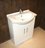 550mm White Bathroom Vanity Unit with Chrome Bar Handles