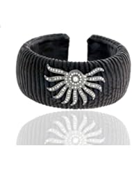 Sterling Silver Diamond Pave Gemstone Cuff Bracelet Handmade Jewelry