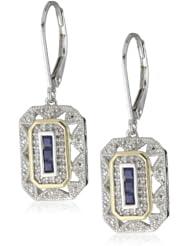 S&G Sterling Silver, 14k Yellow Gold, and Gemstone Art Deco-Style Drop Earrings with Diamond Accents (0.13 cttw, I-J Color, I2-I3 Clarity)