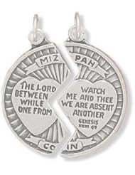 Mizpah Break Apart Coin Charm Sterling Silver.two 18" Steel Chain