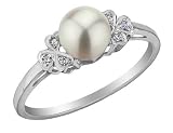 Freshwater Pearl Ring with Diamonds in 10K White Gold