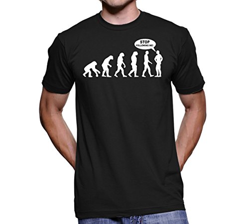 Cool Men’s T-shirt – Stop Following Me – Short Sleeve Tee – Black -L