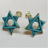 Star of David Earrings, Sterling Silver with Inlay Turquoise