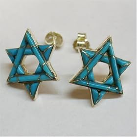 Click here to buy Star of David Earrings, Sterling Silver with Inlay Turquoise by Silver Magic.