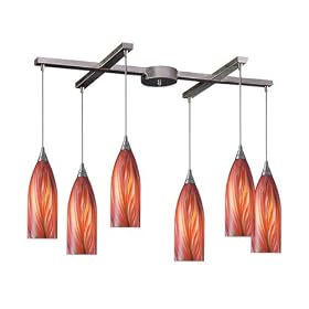 Cilindro - 6 Light Island Pendant Track Lighting Fixture - Brushed Nickel - Amber Glass -... by Elk