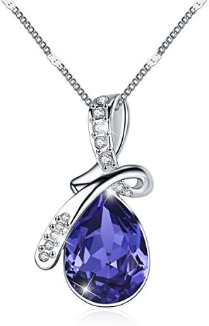 Liekkas Womens Gem Sterling Silver Angel Tears Drop Pendant Female Austria Crystal Pendant Clavicle Necklace (Violet)