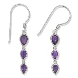 Sterling Silver 3-stone Amethyst Dangle Earrings by Sajen