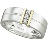 14K Two Tone Gold Prong Set Round Diamond Men's Wedding Band Ring