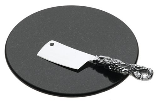 Arthur Court Grape Cheese Knife with 8-Inch Round Black Granite Cheese Board