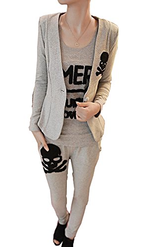 セットアップ ３点セット スーツ ジャケット パンツ セーター アンサンブル スカル 髑髏 ワイルド スポーティ キュート エレガンス カジュアル レディース 秋物 冬物 可愛いスカーフ付き R392