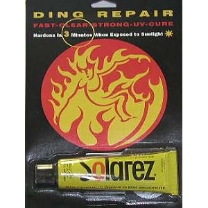 Click here to buy Solarez Ding Repair - Best Surf Repair Kit - Original Wahoo UV Cure - Cleaner resin -... by Solarez.