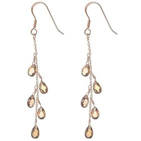 Rose Gold over Sterling Silver Champagne CZ 5 Briolette Linear Earring by 