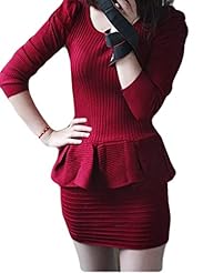 Knit Peplum Long Sleeves Round Neck  Dress