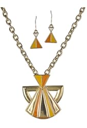 Chevron Theme Tribal Orange & Yellow Gold-tone 18" Necklace Set Earrings by Jewelry Nexus