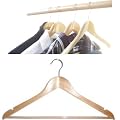 Kleiderb�gel aus Holz, 14 Stk. mit Steg und Rockkerben mit gummi�berzogenem Steg, (besonders rutschfest)