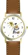 Little Miss Muffet & Spider No.1 - from Mother Goose by Artist: Sylvia Long - WATCHBUDDY&reg; DELUXE TWO-TONE THEME WATCH - Arabic Numbers - Brown Leather Strap-Size-Large ( Men's Size or Jumbo Women's Size )