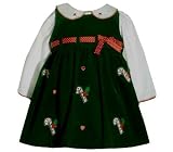 Newborn/Infant Girls 2pc Holiday Candy Cane Corduroy Jumper Dress Set