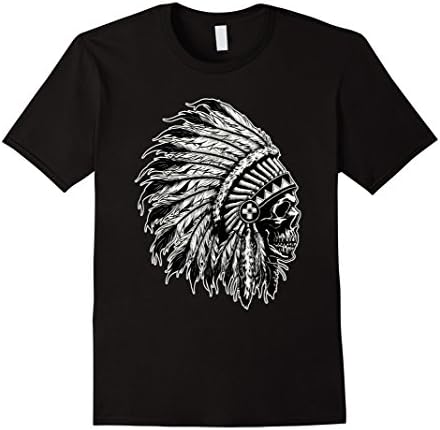 Men's NATIVE AMERICAN BIG CHIEF SKULL HEAD DRESS UNISEX TEE SHIRT Medium Black