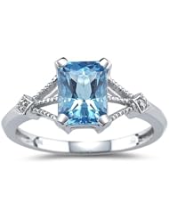 0.01 Cts Diamond & 2.40 Cts Swiss Blue Topaz Ring in 14K White Gold
