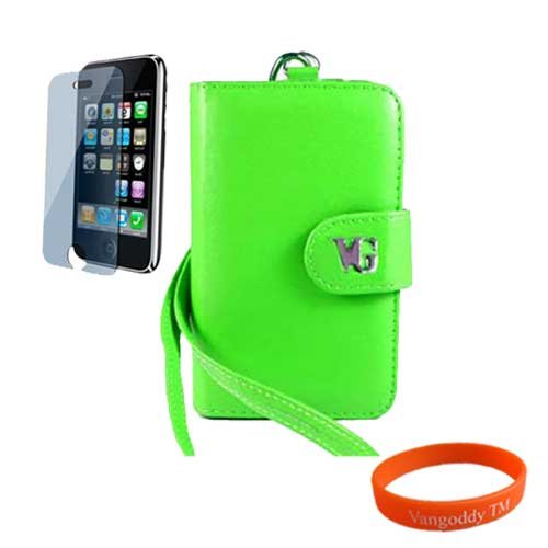 ITouch Accessory Kit for Apple iPod touch 8GB 32GB 64G 3rd 3G Generation NEWEST MODEL - Includes: Green VG Brand Permium Durable Leather Flip Wallet Carrying Case + Ipod Touch 3rd Generation Screen Protector + Orange Vangoddy TM - VG Wrist Band!!!
