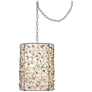 Pearly Colored Stone Bronze Finish Plug-in Swag Pendant