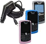 4 Pieces Value Combo of White, Blue and Pink Silicone Skin Cover Case with Car Charger for Blackberry 8800 8820 8830