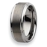 Ridged Edge Brushed & Polished Tungsten Carbide Ring (9.0 mm) - Sizes 8-14