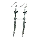 Black Butterfly Dangle Long Earrings