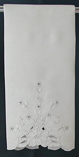 Pure Linen Fingertip Guest Towel Bath Linens | Vintage Hand Embroidery, White