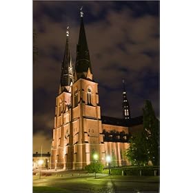 photo poster Uppsala Domkyrka's Gothic cathedral towers at night. in size: 50 x 80 cm by A. Blomq...