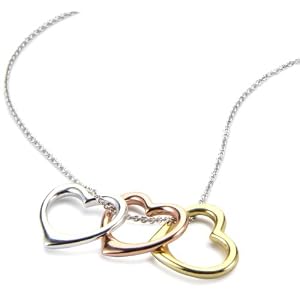 Sterling Silver Tri-Colored Floating Three Heart Pendant, 18"
