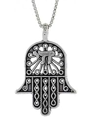 Sterling Silver Hamsa (Hand Of God) Pendant, 3/4 inch (17 mm) Long.