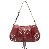 Faux Leather Shoulder Handbag -Berry Red - Starlight - Lou-ella