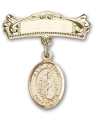 14K Gold Baby Badge with St. Aaron Charm and Arched Polished Badge Pin