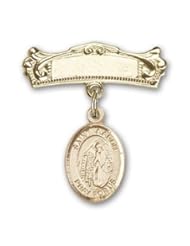 Gold Filled Baby Badge with St. Aaron Charm and Arched Polished Badge Pin