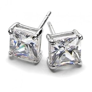 Bling Jewelry Mens Square CZ Princess Cut Stud Earrings 925 Sterling Silver 6mm