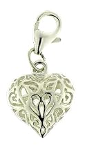 Silver Ladies Filigree Heart clip on charm (Exclusive to Amazon)